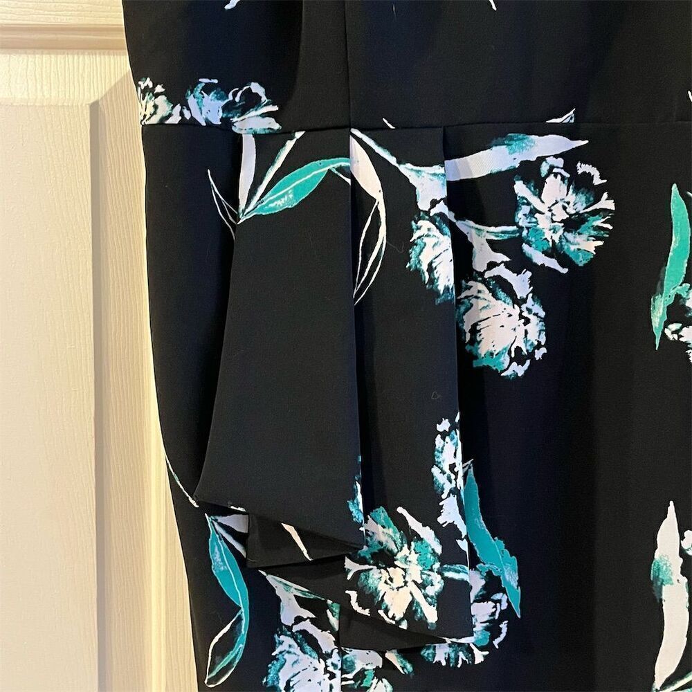 A Pea in the Pod Maternity Dress L Black Floral Sleeveless Belted - Picture 3 of 8
